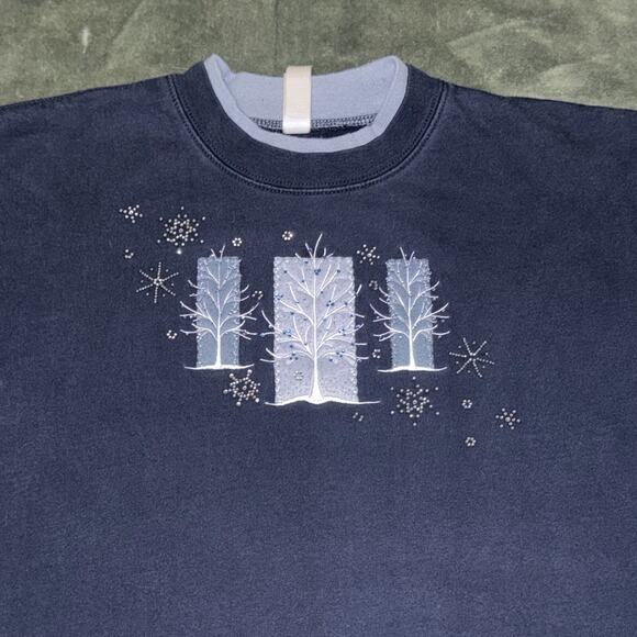 Decorated Originals Sweatshirt Womens Large Navy Blue Winter Snowflakes Pullover - Picture 3 of 8